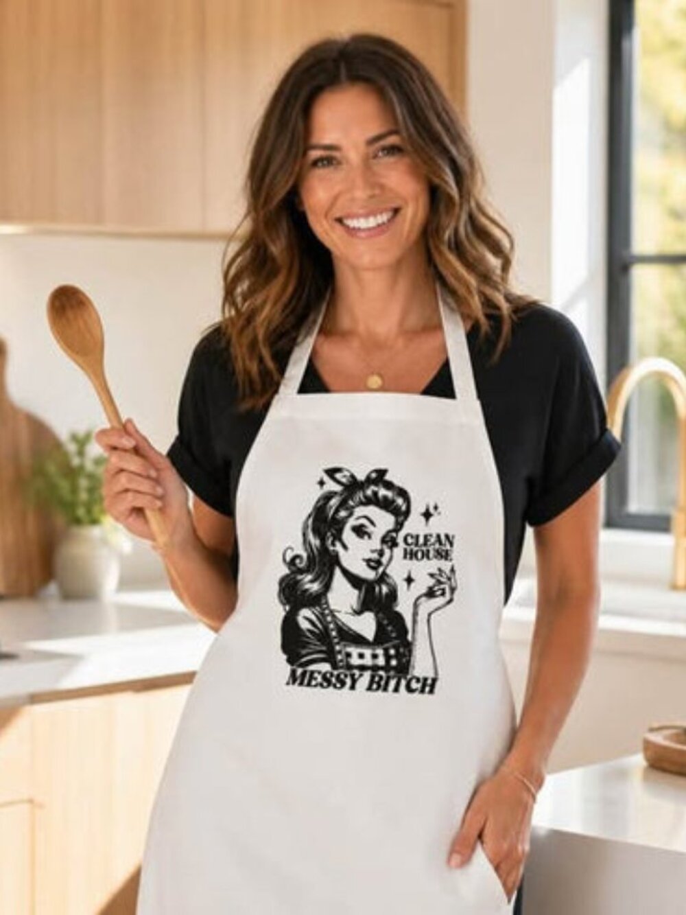 Clean House Messy Bi%$& White Retro Kitchen Apron